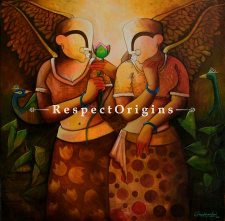 Square Art Painting of Friendship Handpainted Art Painting ;; 45in X 45in;Acrylic on Canvas at RespectOrigins.com