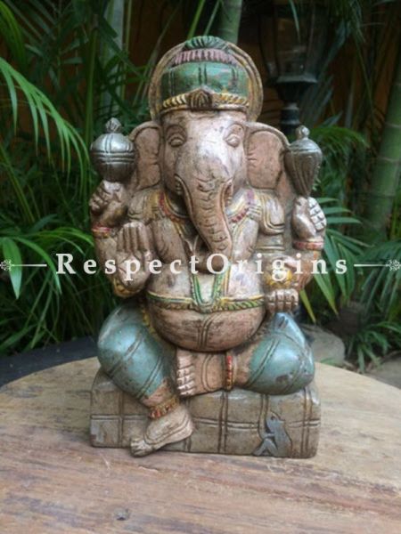 Buy Ganesha Statue or Figurine; Beige, Tamil Nadu Wood Craft, 10x2x6 in At RespectOrigins.com