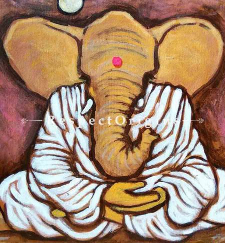 Buy Devadeva - Ganesha Painting - Acrylic Color On Paper - 8 X 8 At RespectOrigins.com