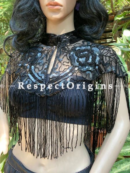Fabulous Black Georgette Formal Dress Kurti Top with Beadwork; RespectOrigins.com