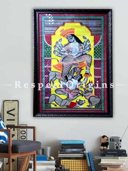 Buy Goddess Durga Traditional Kalighat Painting On Paper in 23X43 inches| RespectOrigins