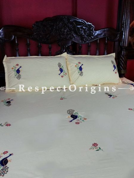 Buy West Bengal Needle work; Blue On White; Cotton Bedspread; 2 Pillow Cases included; 90x108 in At RespectOrigins.com