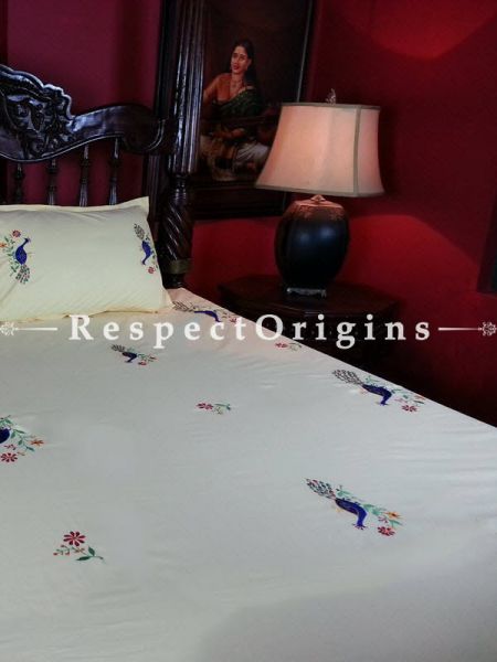 Buy West Bengal Needle work; Blue On White; Cotton Bedspread; 2 Pillow Cases included; 90x108 in At RespectOrigins.com