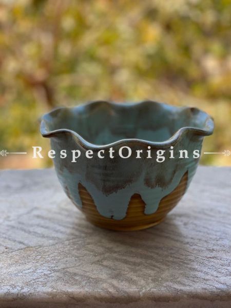 Hand Painted Khurja Pottery Ceramic Serving/Snacks/Dessert Multi Purpose Bowl; RespectOrigins.com