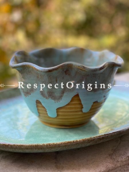 Hand Painted Khurja Pottery Ceramic Serving/Snacks/Dessert Multi Purpose Bowl; RespectOrigins.com