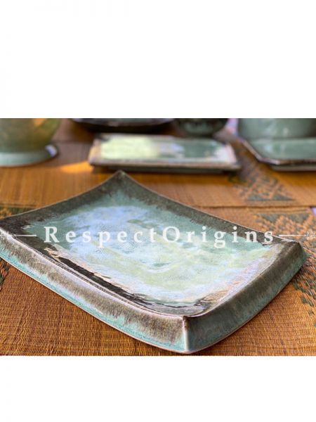 Set of Two Handmade and Hand Decorated Khurja Pottery Ceramic Serving Platter; RespectOrigins.com
