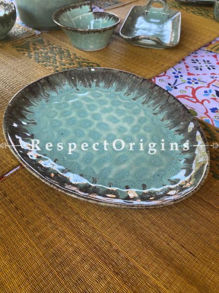 Handmade Ceramic Khurja Pottery Serving Plate or Platter for Snacks, Nuts, Fruits and Desserts; RespectOrigins.com