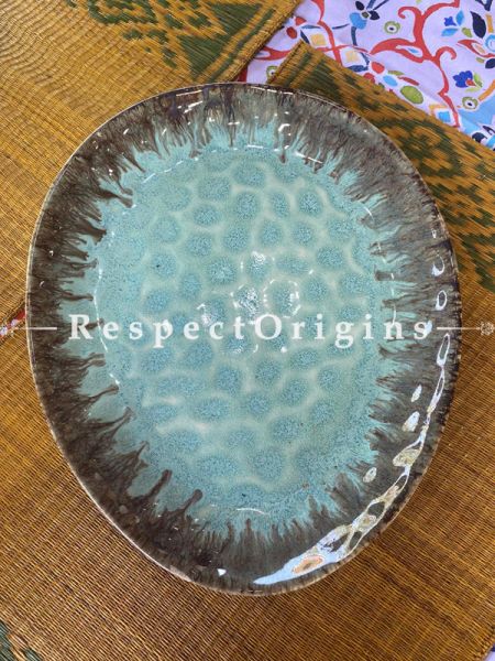 Handmade Ceramic Khurja Pottery Serving Plate or Platter for Snacks, Nuts, Fruits and Desserts; RespectOrigins.com