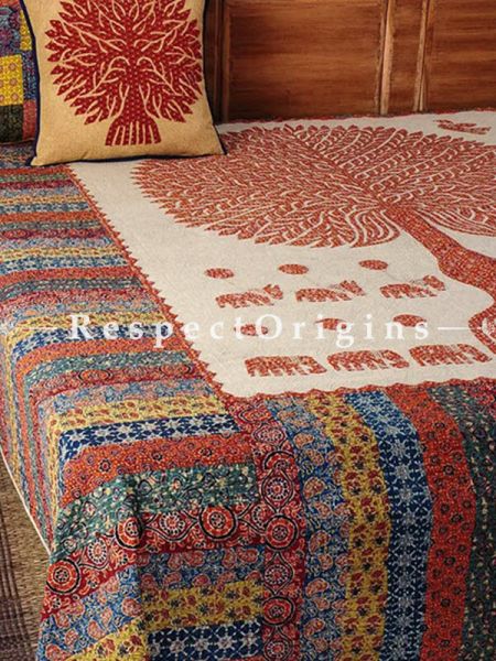 Buy Multicolored Applique Work Ethnic Double Bed cover; Cotton, 90x108 in At RespectOrigins.com