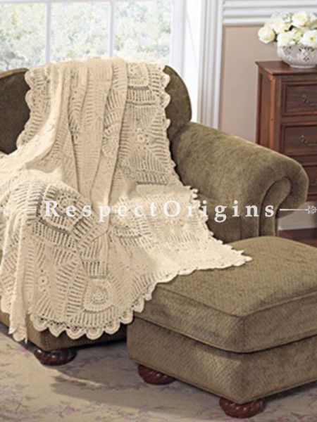 Buy Hand Knitted Beige Crochet Rectangular Table Cover, Round Mats and Coasters Sets; 49x59 in; Cotton At RespectOrigins.com