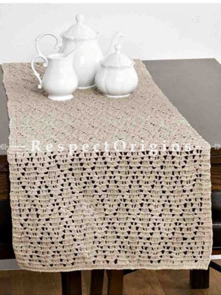Buy Fabulous Hand Knitted Beige Crochet Table Runner, Round Mats and Coasters Sets; 11x51 in; Cotton At RespectOrigins.com