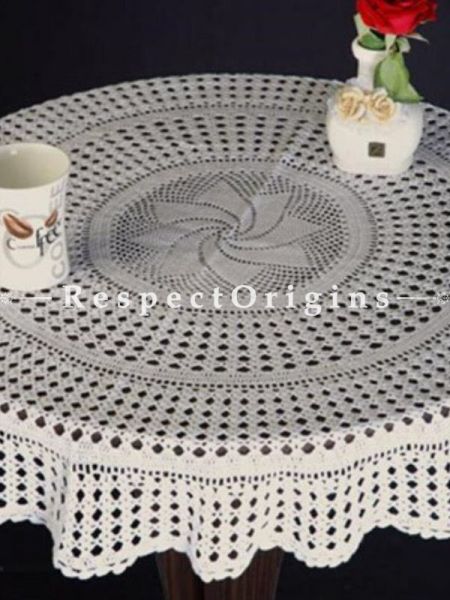 Buy Hand Knitted White Crochet Round Table Covers; Dia-40 in with 6 Coasters; Cotton At RespectOrigins.com