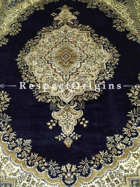 Buy Luxurious Handknotted Kashmiri Silk Carpet; 9 x12 Feet. Cream and Black. At RespectOriigns.com