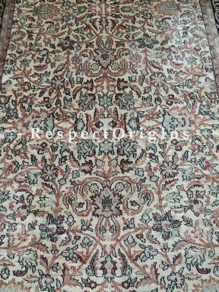 Buy Beautiful Kashmiri Silk Carpet; 6x9 Ft.; Cream base. At RespectOriigns.com