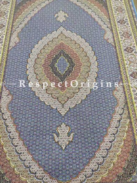 Buy Hand Knotted Silk Carpet in Blue Base; 4x6 Ft At RespectOriigns.com