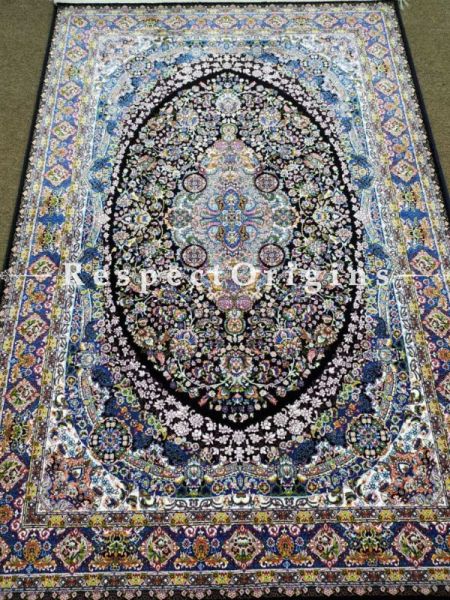 Buy Classy Kashmiri Silk Carpet in 4x6 Ft; Pale Blue and Purple. At RespectOriigns.com