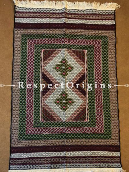 Buy Winston Berry Red, Verdant Greens, Coffee Brown Patterned Kilim Area Rug, Woolen Afghan Hand knotted Carpet; Size 4x6 Ft At RespectOrigins.com