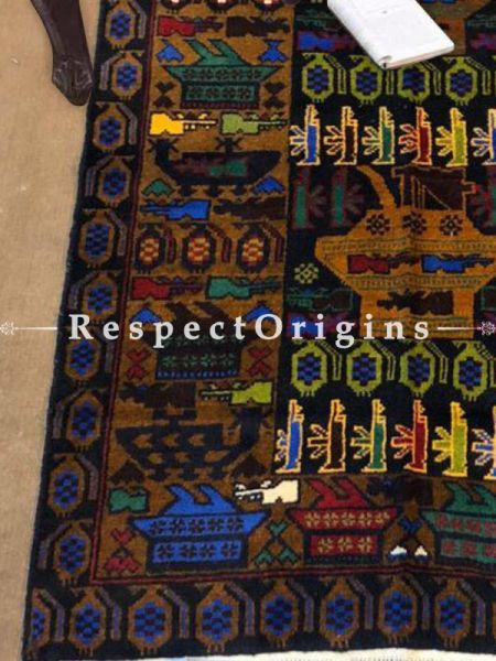 Buy Noorie, intense Bold and Unique Afghan Tribal Patterned Hand Woven Woolen Area Rug; Size 3x5 Ft At RespectOrigins.com