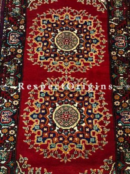 Buy Fiona Rich Red and Black Woolen Area Afghan oriental Rug with Two Medallions; Hand-knotted and beautiful; Size 2.8x6 Ft At RespectOrigins.com
