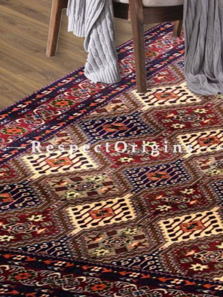 Buy Sophia Hand-Knotted Tribal Geometric Pattern Living Room Woolen Area Rug; Afghan Design Multi Color Carpet; Size 5x7 Ft At RespectOrigins.com