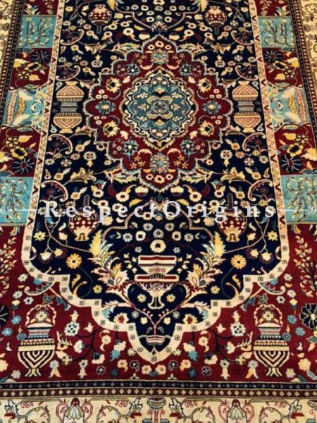 Buy Rich Deep Maroon Medallion design Formal Woolen Living Room Carpet; Hand-knotted Rectangular; Size 7x11 Ft At RespectOrigins.com
