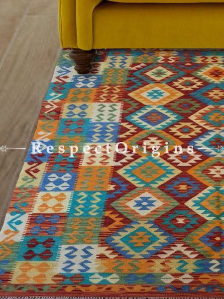 Buy Joyful Marakesh Style Hand woven Tribal Area Woolen Rug; Living Room Afghan Multi-colored Playroom Carpet; Size 6x8 Ft At RespectOrigins.com