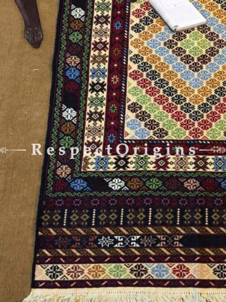 Buy Karina Bold and Happy Traditional Afghan Woolen Hand Knotted Rug. Berry Red, Verdant Greens, Coffee Brown Patterned Kilim Area Rug; Size 3x5 Ft At RespectOrigins.com