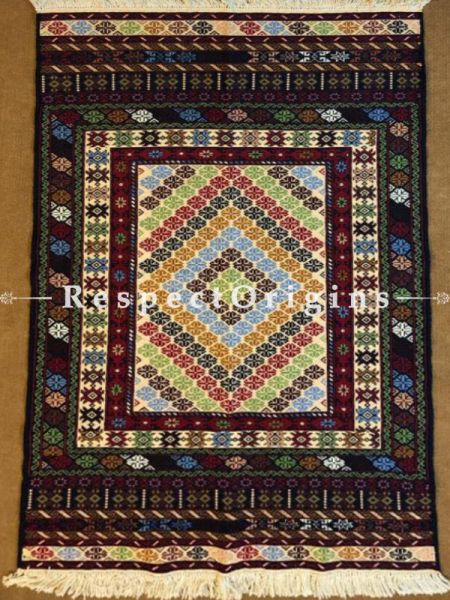 Buy Karina Bold and Happy Traditional Afghan Woolen Hand Knotted Rug. Berry Red, Verdant Greens, Coffee Brown Patterned Kilim Area Rug; Size 3x5 Ft At RespectOrigins.com
