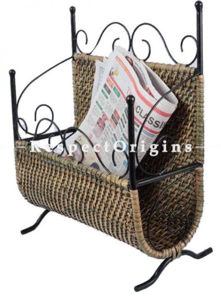 Buy Hand braided Magazine Holder; Rattan Cane with Wrought Iron Accents; RespectOrigins.com