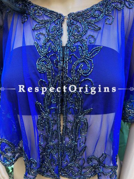 Blue Net Handcrafted Beaded Poncho Cape or Shrug for Evening Gowns or Dresses; RespectOrigins.com