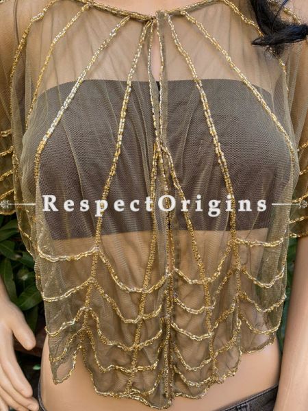 Gold Net Handcrafted Beaded Poncho Cape or Shrug for Evening Gowns or Dresses; RespectOrigins.com