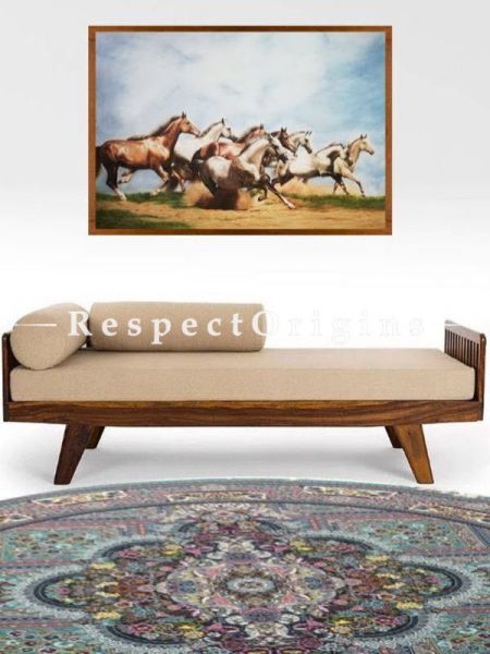 Buy Handcrafted Divan or Side Sofa; Sheesham Wood in Vintage Finish; Beige cushions At RespectOrigins.com