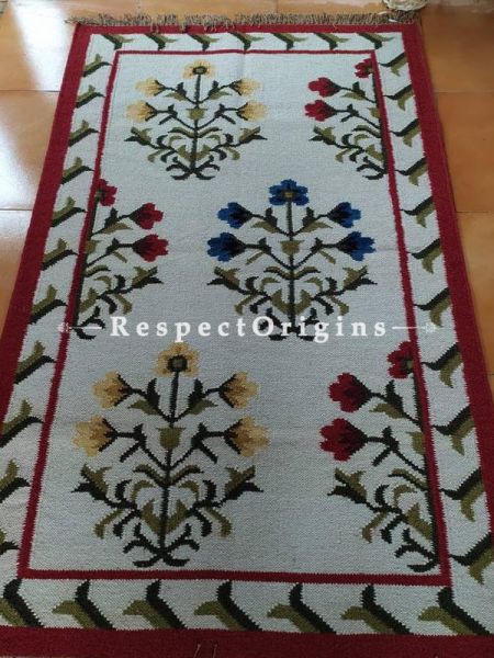 White with Brown Designer Handknotted Wool Rug ; 5*3 Ft; RespectOrigins.com