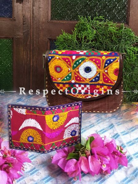 Hand Embroidery Bag With Card Holder; Set of 2; Leather; RespectOrigins.com