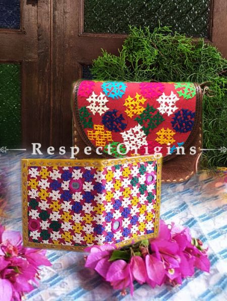 Hand Embroidery leather Bag with Card Holder; Set of 2; RespectOrigins.com