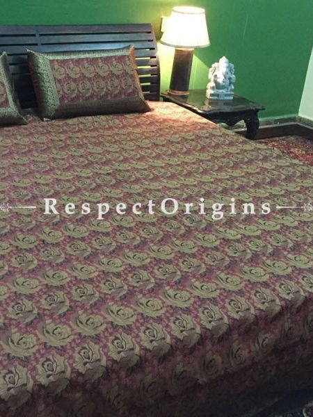 Buy Banarasi Silk Bedspread; Multi-coloured Maroon; Silk Bedspread; 2 Pillow Cases included; 90x108 in At RespectOrigins.com