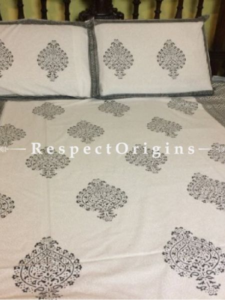 Buy Block Print; Bagru or Sanganer; Black n White Cotton Block Print Bedspread; Pillow Cases included; 90x108 in At RespectOrigins.com