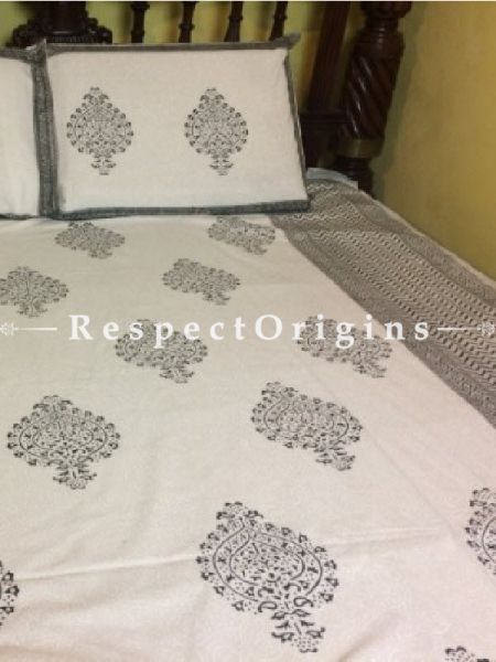 Buy Block Print; Bagru or Sanganer; Black n White Cotton Block Print Bedspread; Pillow Cases included; 90x108 in At RespectOrigins.com