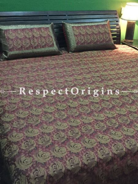 Buy Banarasi Silk Bedspread; Multi-coloured Maroon; Silk Bedspread; 2 Pillow Cases included; 90x108 in At RespectOrigins.com
