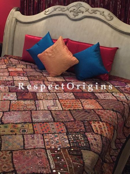 Buy Antique  Gujrat Hand Patched Borders; Cotton Bedspread; 2 Pillow Cases included; 85x103; in At RespectOrigins.com