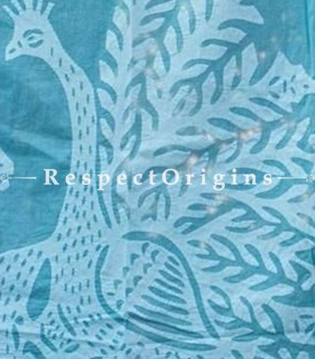 Buy Peacock Design Applique Cut Work Cotton Window or Door Curtain in Blue; Pair At RespectOrigins.com