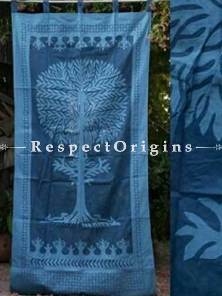 Buy Blue Tree Design Applique Cut Work Cotton Window or Door Curtain; Pair; Handcrafted At RespectOrigins.com