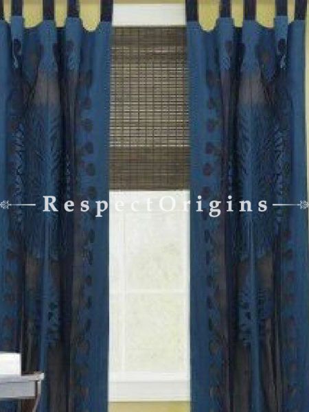 Buy Splendid Tree Design; Applique Cut Work Cotton Window or Door Curtain in Blue; Pair; Handcrafted At RespectOrigins.com
