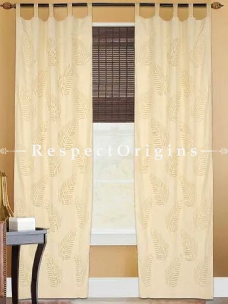 Buy Fine Leaf Design Applique Cut Work Cotton Window or Door Curtain in Cream; Pair At RespectOrigins.com