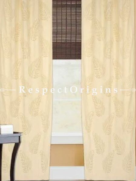 Buy Fine Leaf Design Applique Cut Work Cotton Window or Door Curtain in Cream; Pair At RespectOrigins.com
