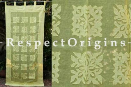 Buy Green Handcrafted Applique Cut Work Cotton Window or Door Curtain; Pair At RespectOrigins.com