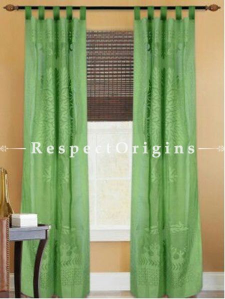 Buy Tree Design Light Green Applique Cut Work Cotton Window or Door Curtain; Pair; Handcrafted At RespectOrigins.com