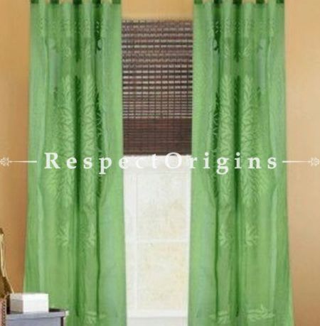 Buy Tree Design Light Green Applique Cut Work Cotton Window or Door Curtain; Pair; Handcrafted At RespectOrigins.com