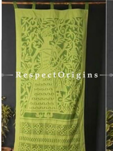 Buy Lovely Lady With Floral Design Green Applique Cut Work Cotton Window or Door Curtain; Pair; Handcrafted At RespectOrigins.com