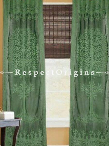 Buy Striking Tree Design Green Applique Cut Work Cotton Window or Door Curtain; Pair; Handcrafted At RespectOrigins.com